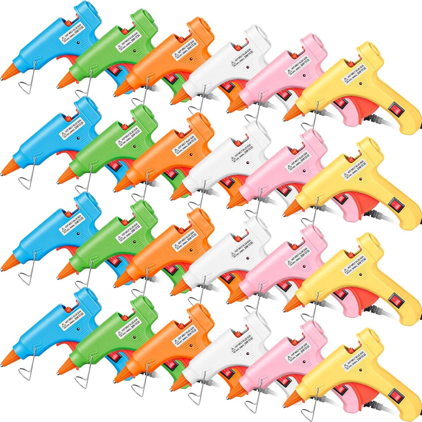 Zhengmy 24 Pcs Mini Glue Gun Crafts Hot Melt Guns Low Temp Glue with Burn Protection Fast Preheating and Easy Squeeze Trigger for School DIY Arts Class Projects Home Quick Repairs, 20 W (Multicolor)