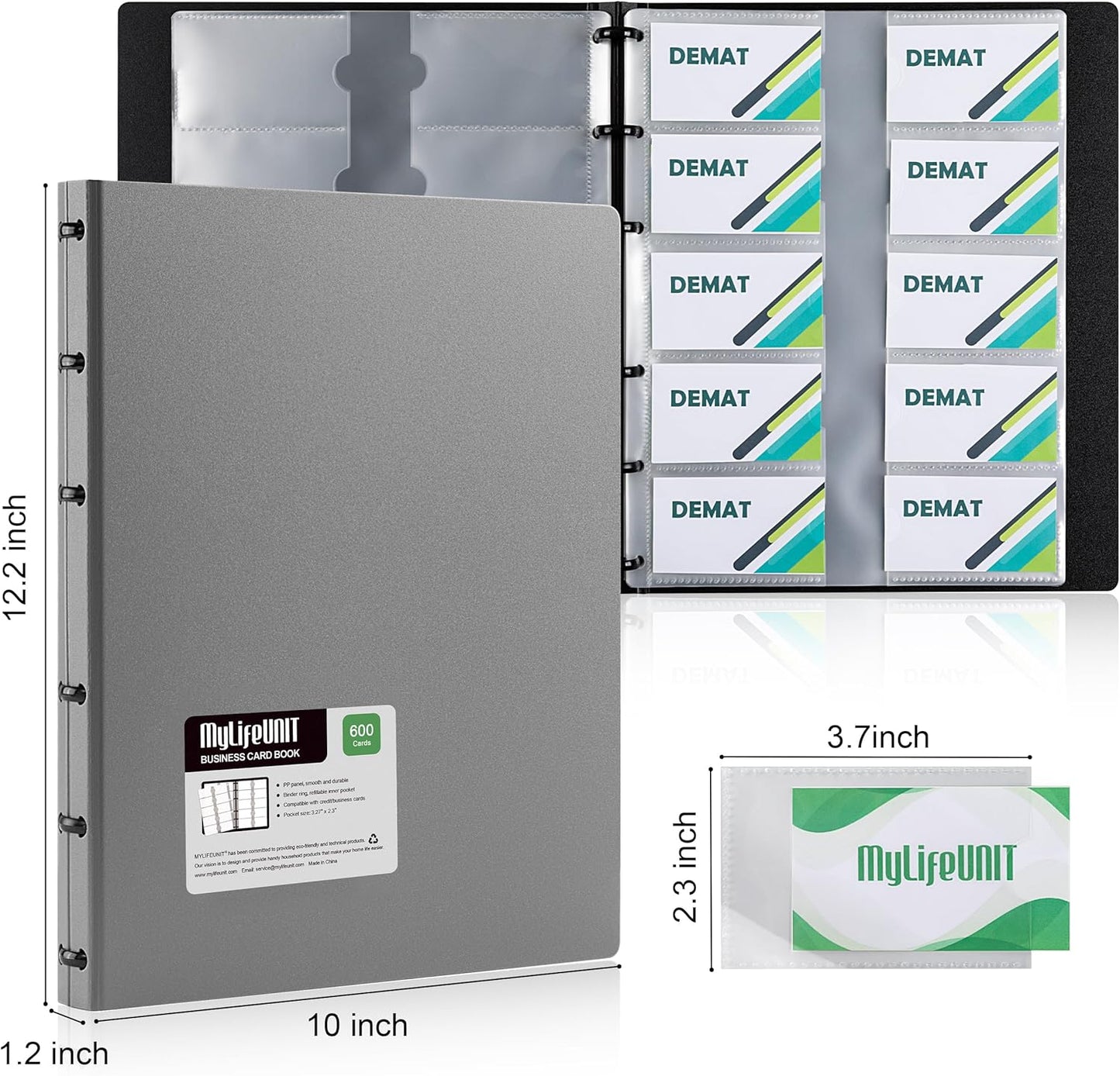 MyLifeUNIT Business Card Book, Name Card Holder Book with 600 Business Cards Capacity, Credit Card Book File Storage (Grey)