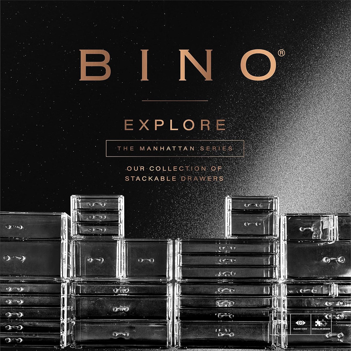 BINO THE MANHATTAN SERIES Acrylic Makeup Drawer Organizer- 2 Drawer Small | Clear Beauty Organizers and Storage| Cosmetic & Makeup Drawer| Home Organization| Jewelry & Vanity Accessories Drawer