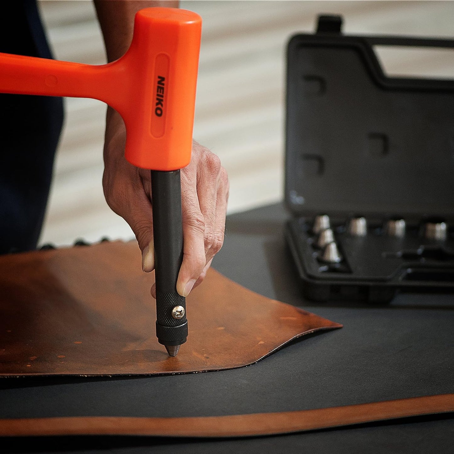 NEIKO 02614A Interchangeable Large Hollow Hole Punch Tool Set, 10 Piece, Gasket Maker, Heavy Duty Gasket Punch Set, Includes Hole Puncher Tool Carrying Case, Leather Punch Set