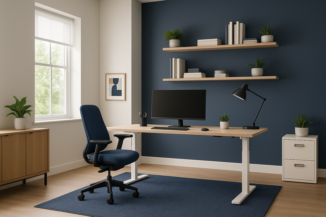 How to Design a Stylish & Ergonomic Home Office Space With Midnight Blue Accents