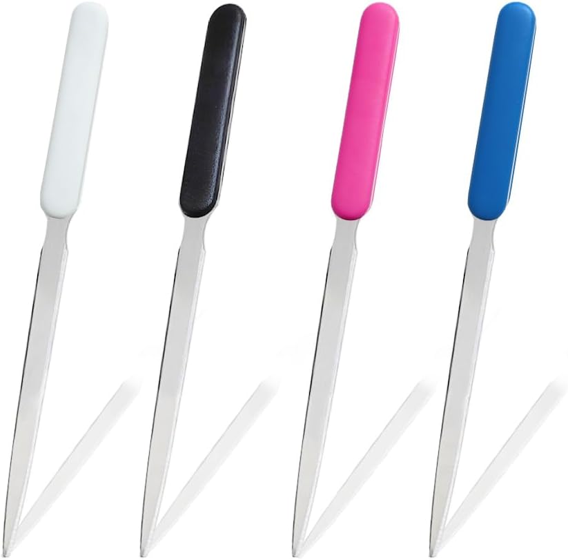 4 Pcs Letter Opener, Stainless Steel Letter Opener Knife, Stainless Steel Hand Envelope Slitter, Stainless Steel Envelope Openers, Lightweight Mail Slitters Letter Knives (Black, White, Blue, Pink)