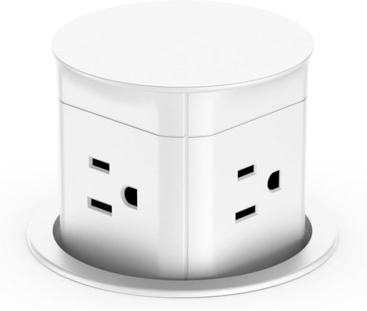 Jgstkcity Pop Up Outlet for Countertop, Flush Mount Tamper Resistant Space Saver Recessed 1875W Grommet,4 Outlets,15Amp Receptacle,ETL Listed,3.15inch Hole,White
