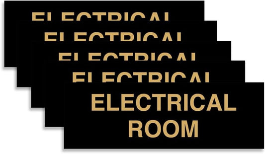 All Quality Basic Electrical Room Sign | Durable Construction | Building Safety - Black/Gold - Small (5 Pack)