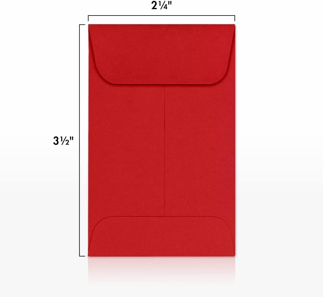 LUXPaper #1 Coin Envelopes in 80 lb. Ruby Red, Envelopes for Coin Collections, Stamps, and More, w/Moistenable Glue, 1000 Pack, Envelope Size 2 1/4 x 3 1/2 (Red)
