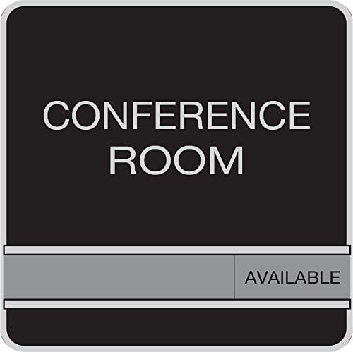NapTags Conference Room Slider Signs (Black - Silver Frame, 6" x 6")