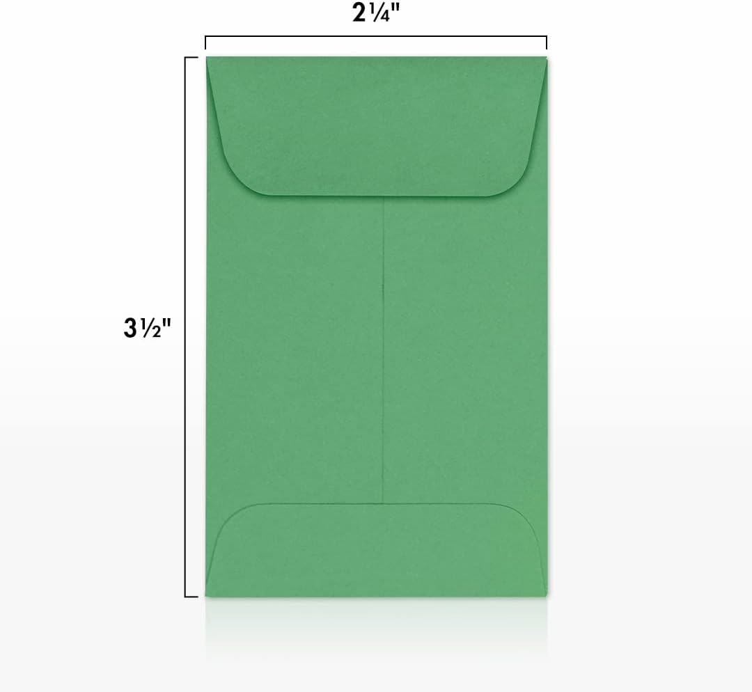 LUXPaper #1 Coin Envelopes | 2 1/4" x 3 1/2" | Holiday Green | 80lb. Text | 50 Qty