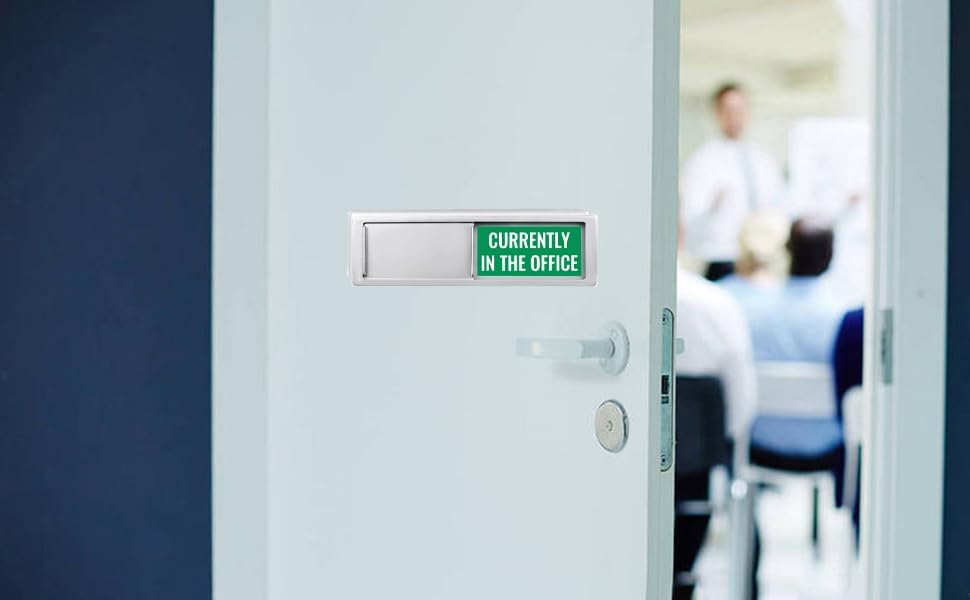 Currently In/Out of Office Magnetic Door Sign - 7"x2" Employee Status Slider, Non-Scratch Privacy Indicator for Office Cubicles, Home Offices, Conference Rooms - Silver