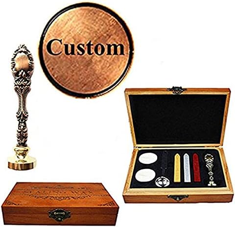 MNYR Vintage Customize Personalized Custom Monogram Letter Logo Design Sealing Wax Seal Stamp Wedding Invitations Christmas Wax Stamp Red Brass Metal Handle Candle Melting Spoon Wood Gift Box Set