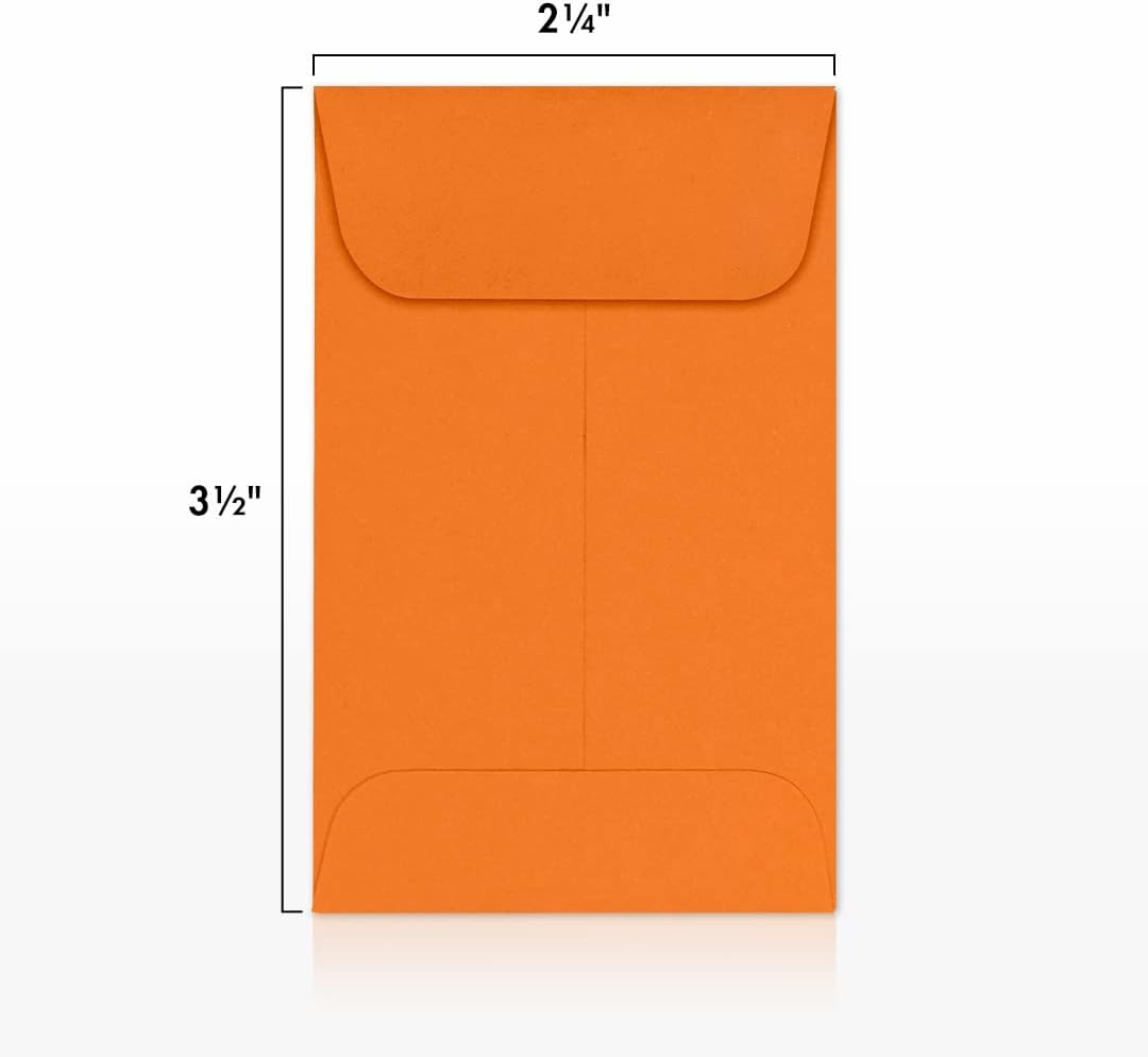 LUXPaper #1 Coin Envelopes | 2 1/4" x 3 1/2" | Mandarin Orange | 80lb. Text | 500 Qty