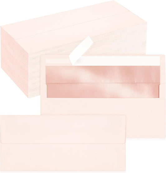200 Pack #10 Business Envelopes, Self Seal Standard Blush Pink Envelopes with Rose Gold Foil Lining for Secure Business & Legal Mailing, Office, Checks, Letter, Invoices, 4 1/8 x 9 1/2 Inches