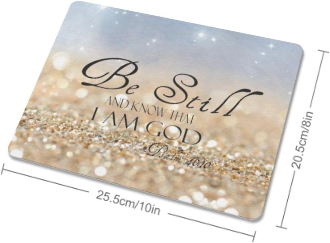 Christian Bible Verses Mouse Pad, Square Waterproof Non-Slip Rubber Base MousePad for Office Laptop, 9.5"x7.9"x0.12" Inch (Be Still)