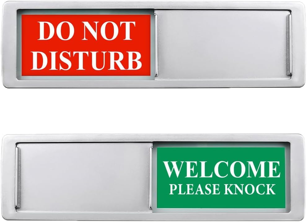 Magnetic Do Not Disturb Sign - Privacy Slider Door Hanger with Non-Scratch Surface, Reversible Indicator for Home Office, Restroom, Hotel, Hospital, Conference Room， 7"x2" Silver.