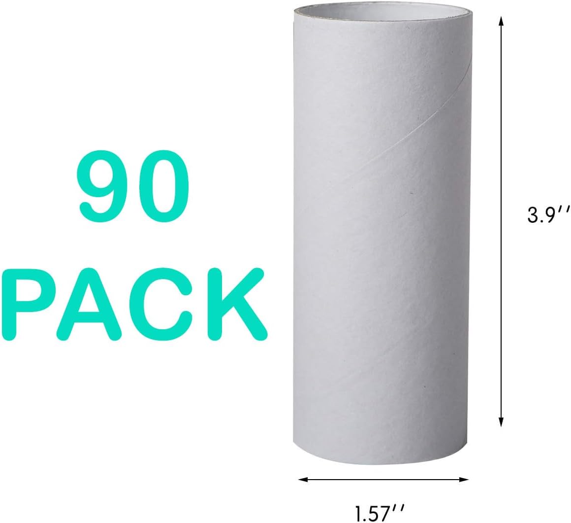 90 Pack Thick Cardboard Tubes For Crafts -Bulk Craft Rolls- Round Tubes - Cardboard Tubes For Crafts - Toilet Paper Rolls Crafts -Craft Tubes- Paper Tube For Crafts- 1.57 x 3.9 Inches -White