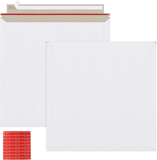 25 Pack 12.5x12.5 inch Rigid Mailer Self Seal Photo Document Mailers Stay Flat White Cardboard Envelopes White Photography Mailers for CD, Photos, Document