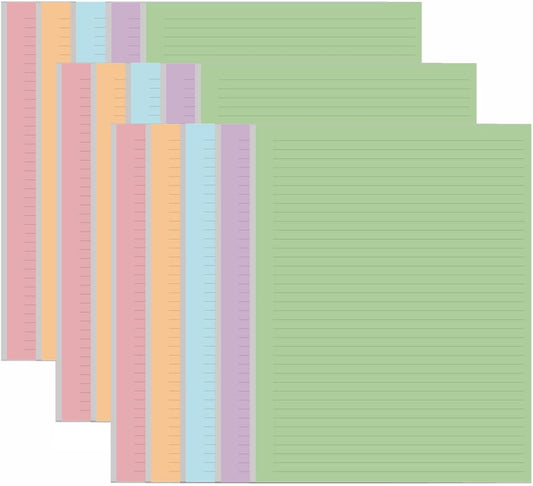 (3-Pack) Colorful Unpunched Lined Paper - 300 Sheets/600 Pages Loose Leaf Paper Line Refills, Per Color 60 Sheets, 8.5" x 11"