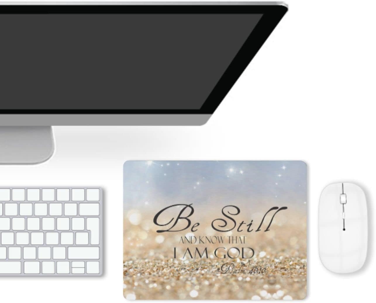 Christian Bible Verses Mouse Pad, Square Waterproof Non-Slip Rubber Base MousePad for Office Laptop, 9.5"x7.9"x0.12" Inch (Be Still)