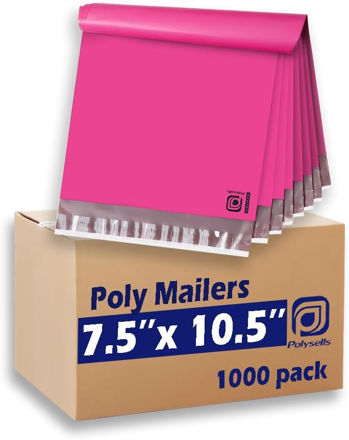 POLYSELLS 1000 pcs 7.5x10.5 Inches Pink Poly Mailers Shipping Envelopes, Strong Adhesive Sealing, Waterproof, and Tear-resistant Postal Mailing Bags for Clothing, Books, and Accessories