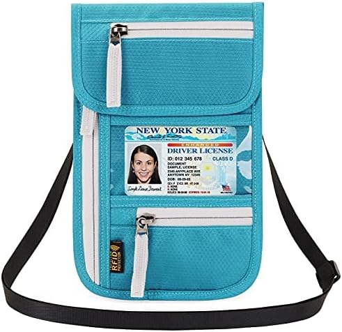 Peicees RFID Blocking Travel Neck Wallet for Men Women Family Passport Holder Lanyard Neck Pouch Slim Travel Document Holder