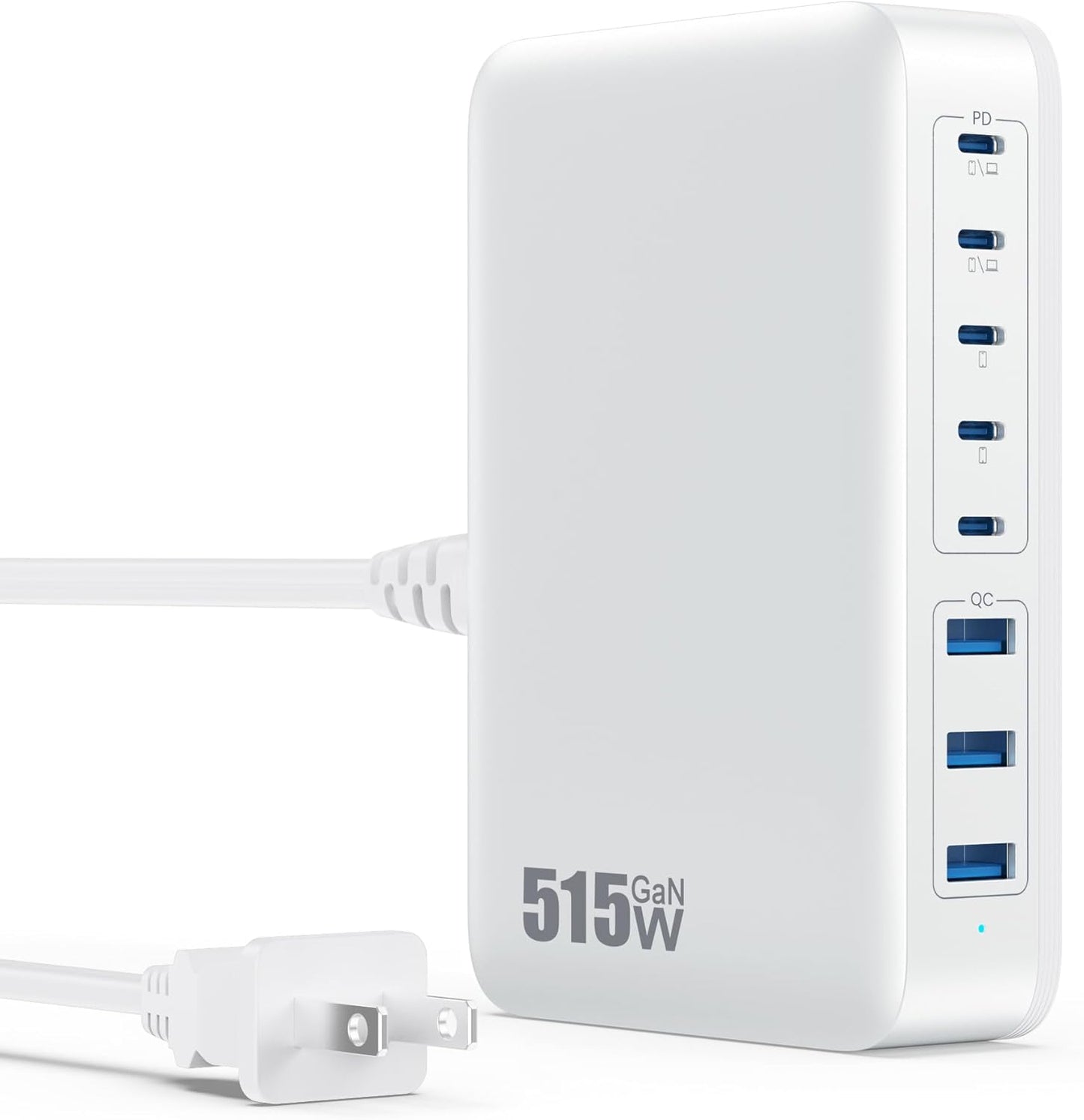 USB C Charger Block 515W[2025 Upgraded] GaN IV 8 Port Fast Charging Station Hub,Dual PD 100W USB C Laptop Charger Compatible with MacBook Pro/Air,iPad,iPhone 16/15,Galaxy S23/S24 Steam Deck Dell XPS