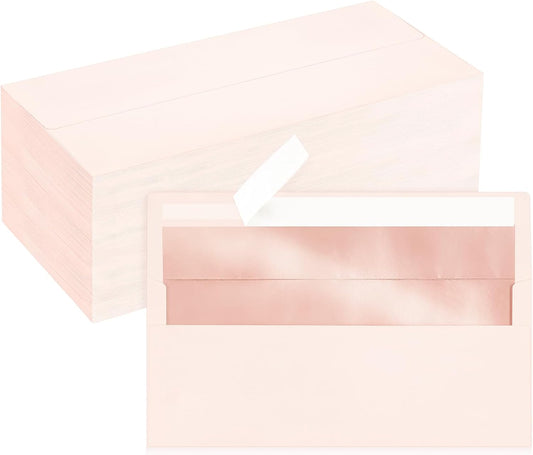 200 Pack #10 Blush Pink Business Envelopes with Metallic Rose Gold Foil Lining, Standard Letter Size Mailing Envelopes Self Seal for Checks Invoices Party Birthday Wedding, 4 1/8 x 9 1/2 Inch