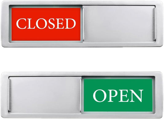 Open Closed Sign for Business Door, Open Signs privacy Slide Door Sign Indicator for Business Storefront, Restroom, Office Door, Wall, Window, Restaurants, Retail Salon Shops (Silver)