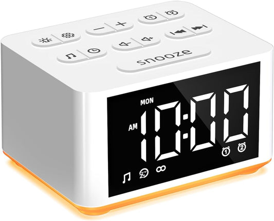 【3 in 1】 Small Sound Machine Alarm Clock Night Light White Noise Machine 27 Sleeping Sounds for Adults Kids Precise 32 Level Volume Sleep Timer Memory Function Digital Clock with 30 Wake Up Sounds