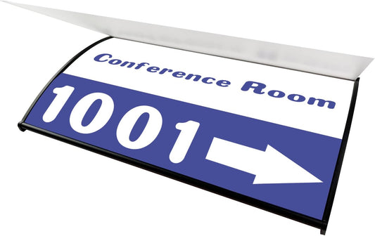 Office Sign Holder for Door - Curved Mount Name Plate Holder Frame Display 10 x 6 Inches Sturdy Aluminum with Adhesive Tape , Plastic Film Included