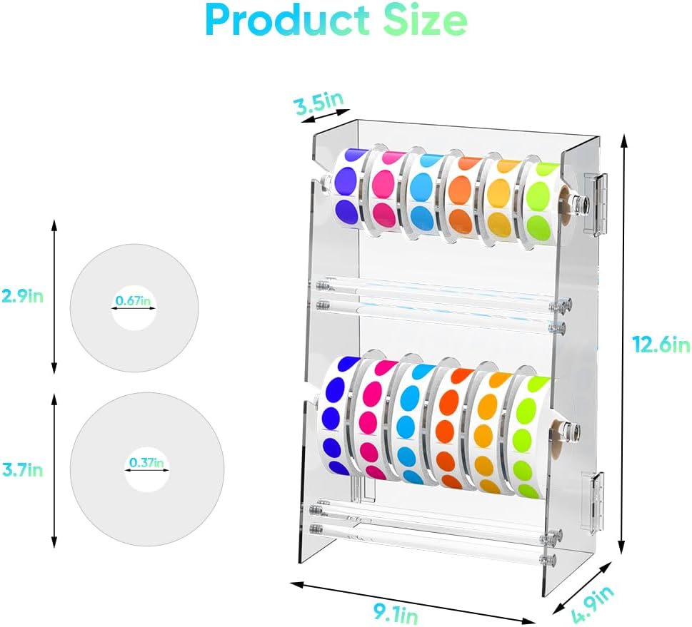 Acrylic Sticker Roll Dispenser Holder - Double-Layer Disks Adjustable Label Dispenser for Rolls of Sticker Labels Suitable for Office School Home