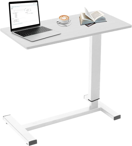 Erinaik Overbed Table with Swivel Hidden Wheels Adjustable Height, Pneumatic Mobile Laptop Bedside Table, Over The Bed Table for Hospital, Office, Home, Study Use