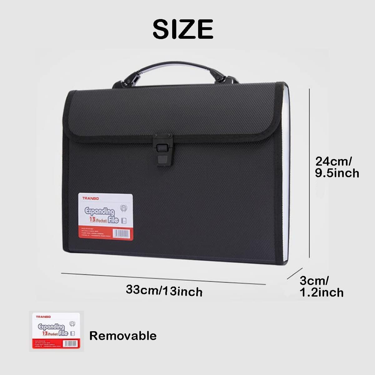 12 Pockets Letter Size/A4 Accordion File Organizer with Handle, TRANBO Expanding File Folder, Portable Paper Organizer, Expandable Plastic Document Organizer for Travel School Office - Black