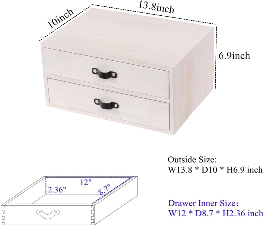 Desk Organizer Drawers for Office Supplies Kitchen Storage - Wood Makeup Organizer Box/Countertop Drawers Chest for Dresser Wooden Cabinet Printer Stand Machine Shelf White (FAX2C-WH）