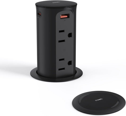 Jgstkcity Pop Up Power Outlet for Countertops & Desks,2.5-Inch Hole Flush, Mount, 20W USB-C, 4 USB Ports, 4 Tamper-Resistant 15A Outlets - Space-Saving Recessed Design,1875W,ETL Listed