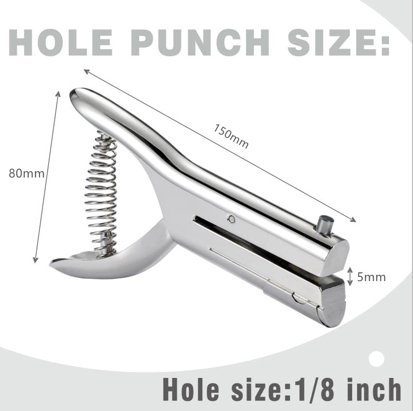 Heavy Duty 1/8 inch Single Hole Punch - Portable, Long, Small, for Paper, Cards, Plastic, Cardboard (1/8''-3MM HOLE)