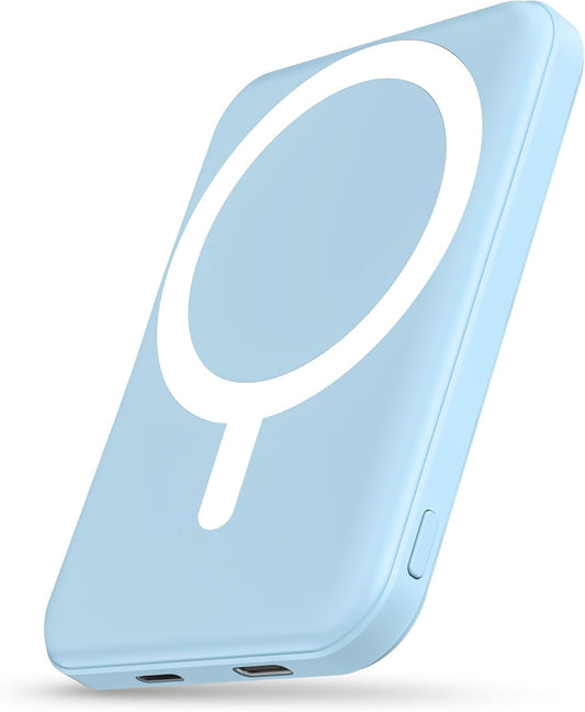 podoru for Magsafe Battery Pack, 5000mAh Magnetic Power Bank with Type-C Cable 20W PD Fast Charging Lighting Input Wireless Portable Charger for iPhone 17/16/15/14/13/12/ All Series-Sierra Blue