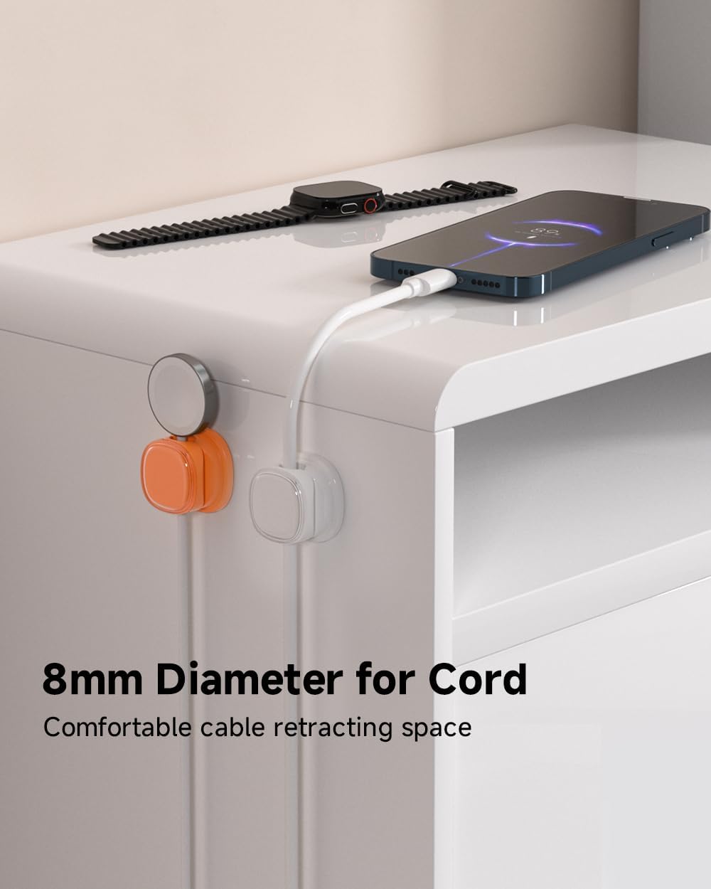 9 Pack Cord Organizer, Spring Cable Management, Adhesive Cute Cable Holder Clips, Phone Charger Wire Keeper for Desk Nightstand Car Office (9-Pack White_Orange)