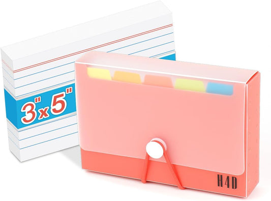H4D 3x5 Index Card Case with 100 Heavyweight Ruled Index Cards and Dividers, Red