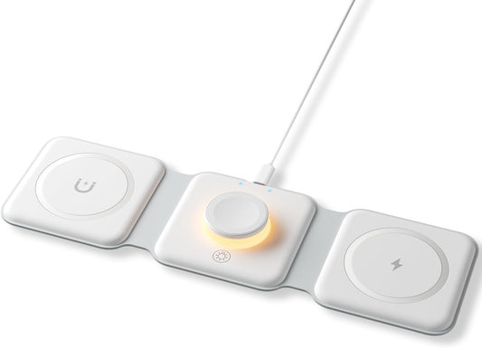 ESSAGER 3 in 1 Foldable Wireless Charger for iPhone 16/15/14/13/12/11 Series, Magnetic Wireless Charging Station, Travel Wireless Fast Charging Pad for Airpods 4/3/2/Pro, iWatch (3 in 1, White)