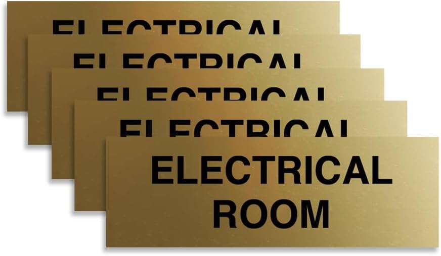 All Quality Basic Electrical Room Sign | Durable Construction | Building Safety - Brushed Gold - Large (5 Pack)