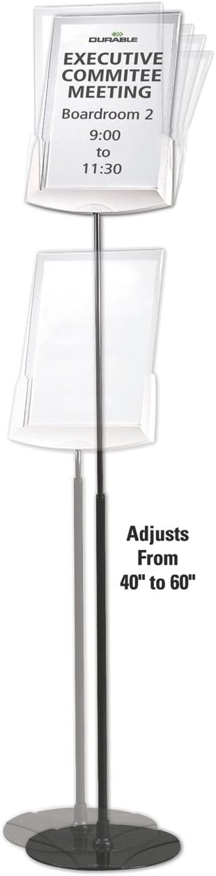 Durable SHERPA Acrylic Infobase Sign Stand - Metal Floor Stand - 40" to 60" Inch from Floor - Gray