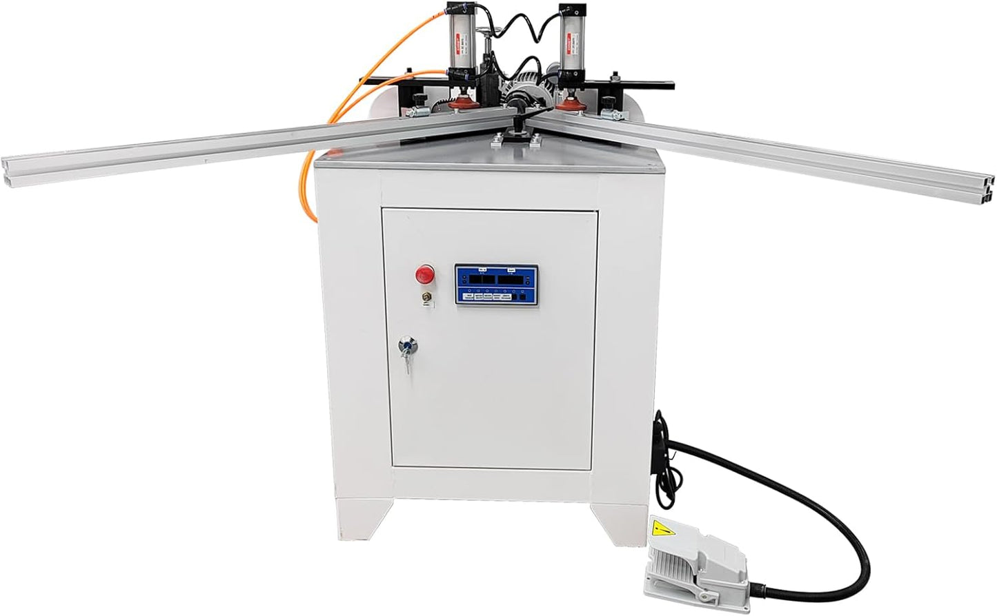 45° Corner Cutting And Punching Machine 220V 5-40mm Drilling Depth with 2 Spindles 8-inch Alloy Saw Blade Woodworking Drilling Tool for Wood Aluminum 1.5KW