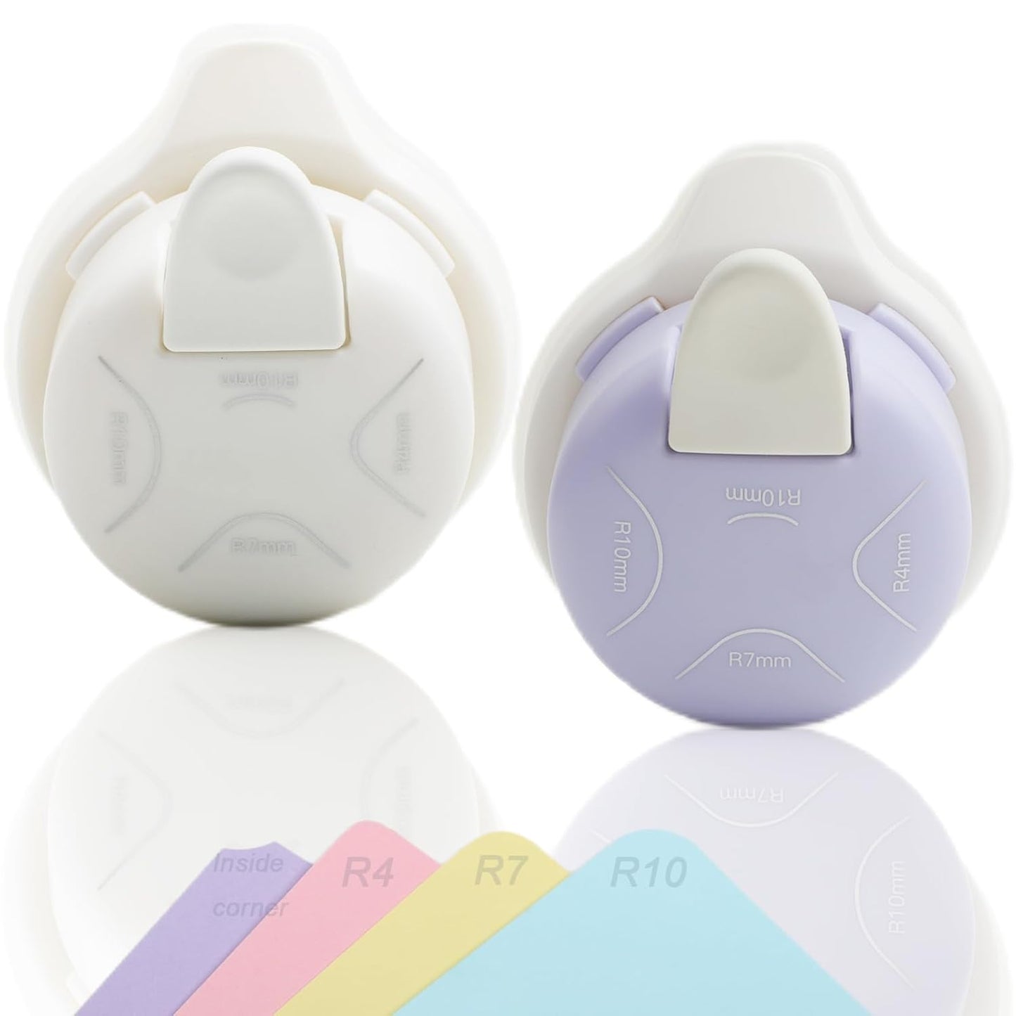 2 Pieces Corner Punch 4 in 1 Corner Rounder Punch Paper Corner Rounder for Making Scrapbooking （R4+R7+R10+Inside Corner） (White and Purple)