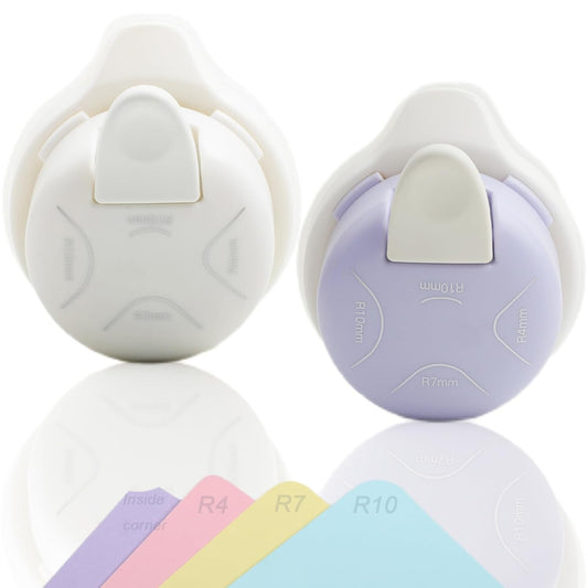 2 Pieces Corner Punch 4 in 1 Corner Rounder Punch Paper Corner Rounder for Making Scrapbooking （R4+R7+R10+Inside Corner） (White and Purple)