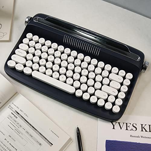 YUNZII ACTTO B303 Wireless Typewriter Keyboard, Bluetooth Connection, Cute Retro Aesthetic Design with Integrated Stand for Tablet, Phone, PC and Win/Mac/Android (B303, Midnight)