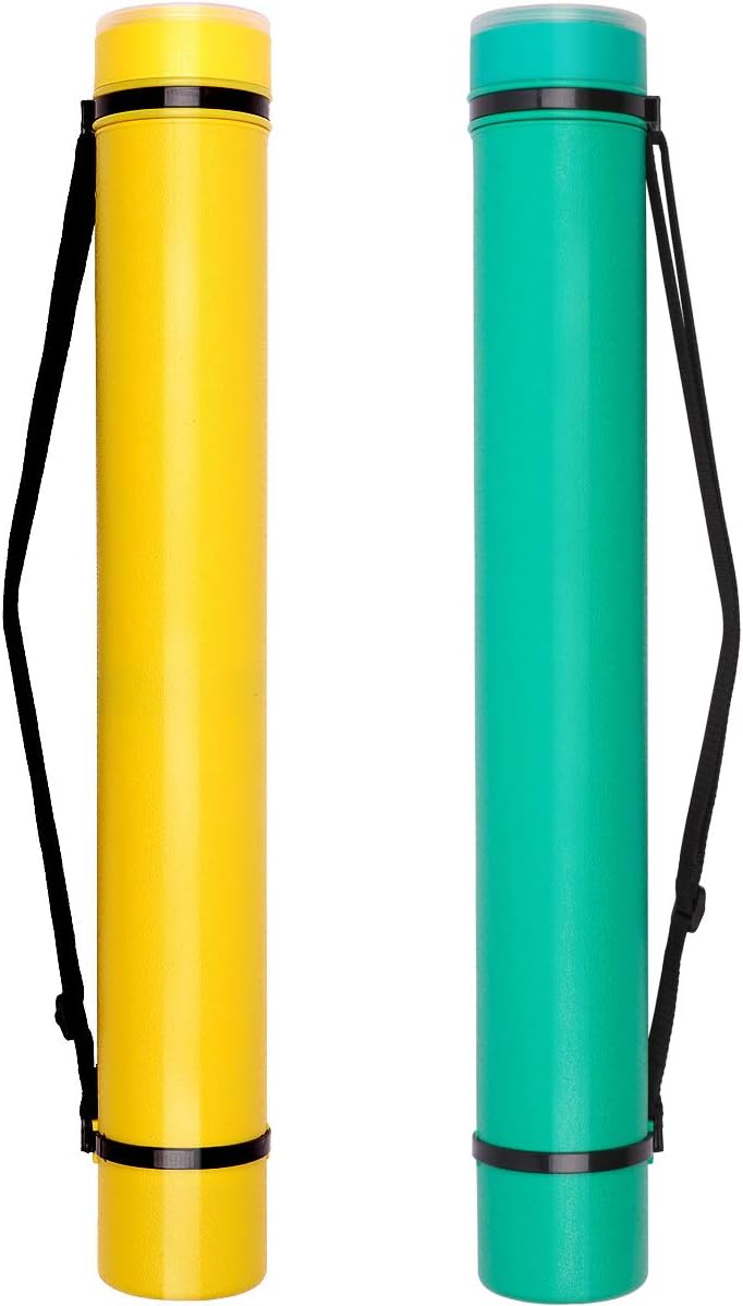 TRANSON 2-pack Durable Poster Storage Tube with Straps 24"-40" Extendable for Blueprints, Artwork, Maps, Posters