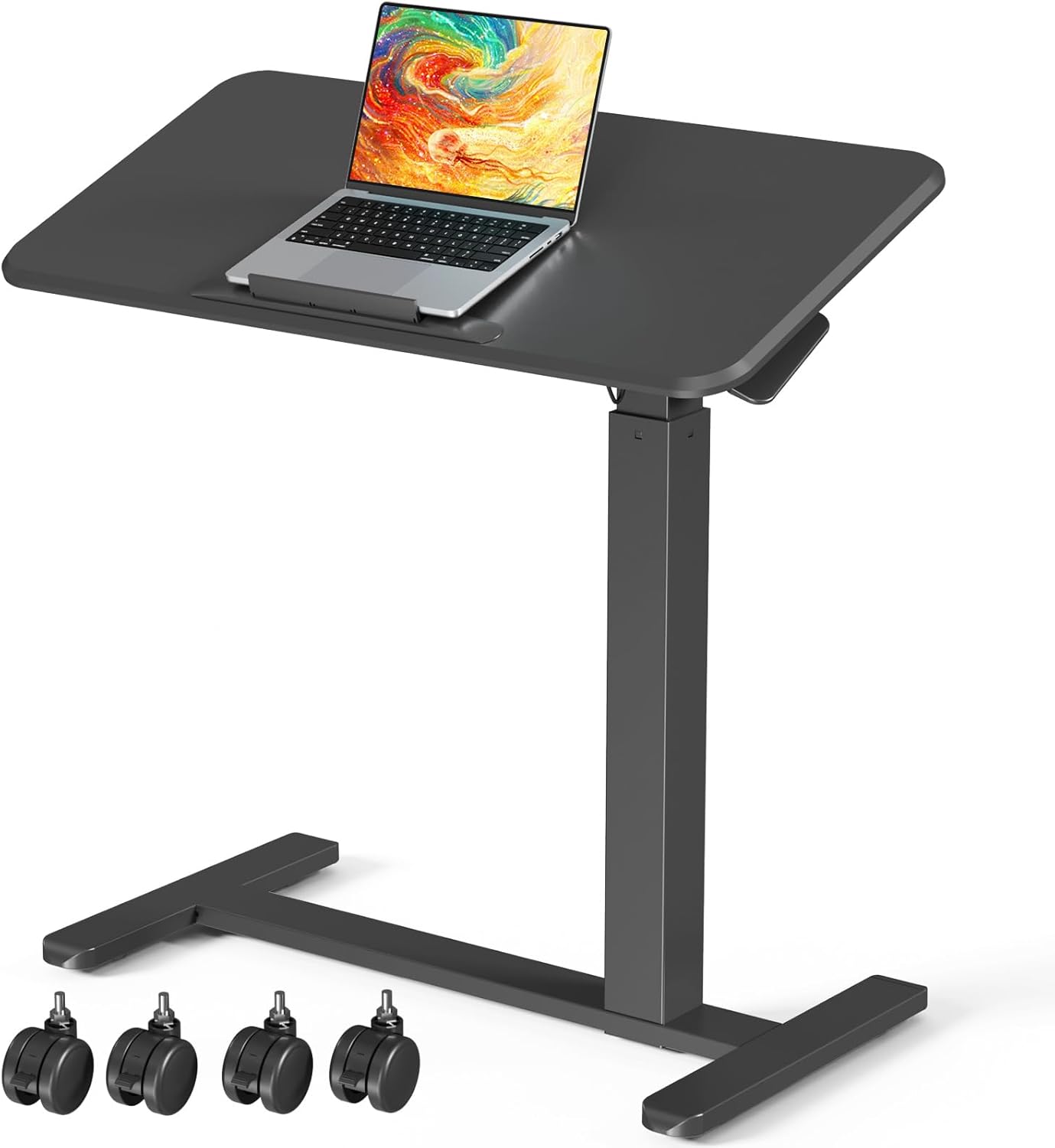 Mobile Standing Desk, Height Adjustable Left/Right Overbed Bedside Table, 90° Tiltable Portable Laptop Desk with Wheels, Foldable Computer Cart for Hospital Home Use, Black