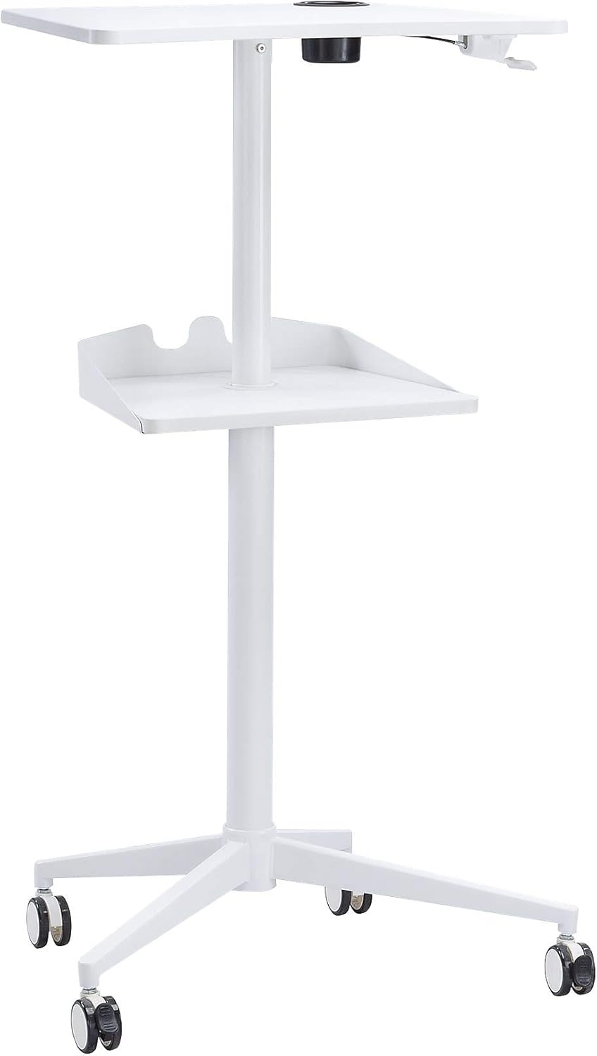 Safco 1944WH VUM Pneumatic Height-Adjustable Stand-Up Mobile Laptop Computer Workstation, Mobile Computer Cart, 22.875" D x 30.75" W x 48.25" H