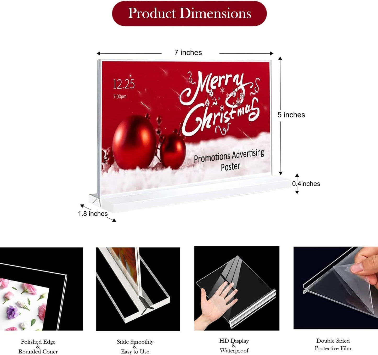 Acrylic Sign Holder 7 x 5 inches 6 Pack Horizontal Desktop Display Stand, Sign Holder, Suitable for Restaurants, Promotions, Photo Frames, Events, Meetings Acrylic Display Holder