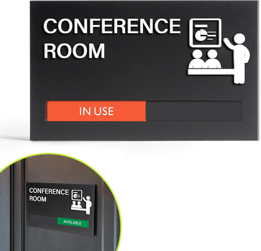 Conference Room Door Signs for Office, Meeting In Progress Door Sign, In Use Available Slider Indicator Tells Whether Room Vacant Or Occupied