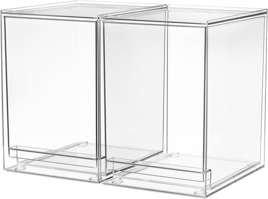 A-LuGei 【𝟮𝗣𝗖𝗦】 Acrylic Stackable Storage Drawers, 8.7" H Makeup Organizer, Bathroom Organizer and Storage, Plastic Storage Bins for Kitchen Cabinet Pantry Medicine Fridge